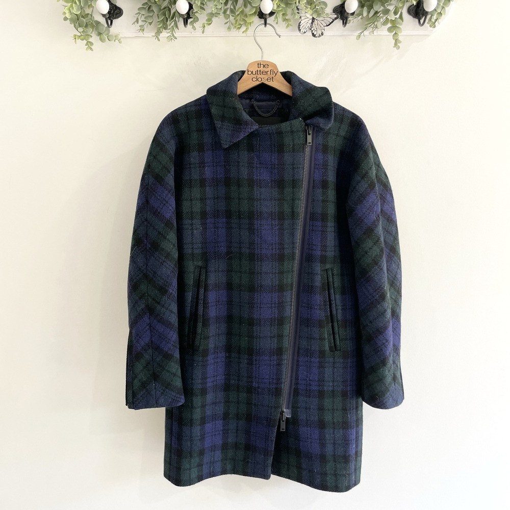 J. Crew watch tartan plaid wool asymmetrical zip coat size 2 - Picture 1 of 5